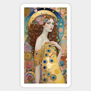 Gustav Klimt's Golden Muse: Inspired Woman in Regal Radiance Magnet